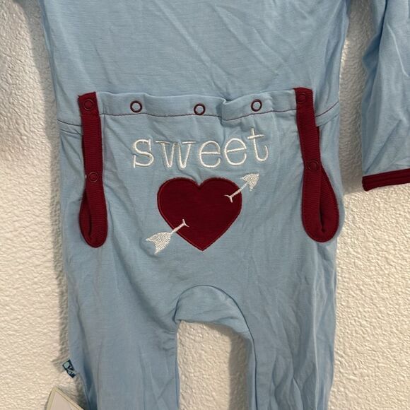 NWT- Kickee pants-bamboo soft blue and red sweet heart one-piece-Size 6-9months - Picture 6 of 7